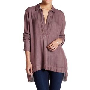 Free People On The Road Stripe Hi-Lo Long Sleeve Tunic S Cranberry